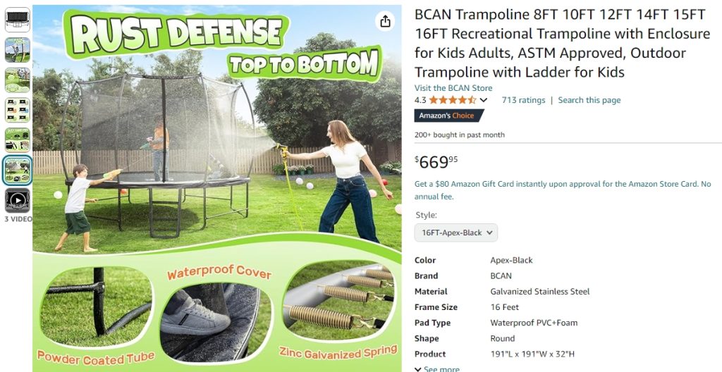 Trampoline Deal:BCAN Trampoline leisure outdoor trampoline with fence, suitable for children and adults